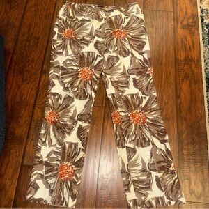 M-A-G 100% silk Floral Print Pants with Brown and Orange Accents size 10
